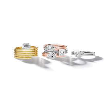 East/West Emerald Cut Diamond Bezel Ring