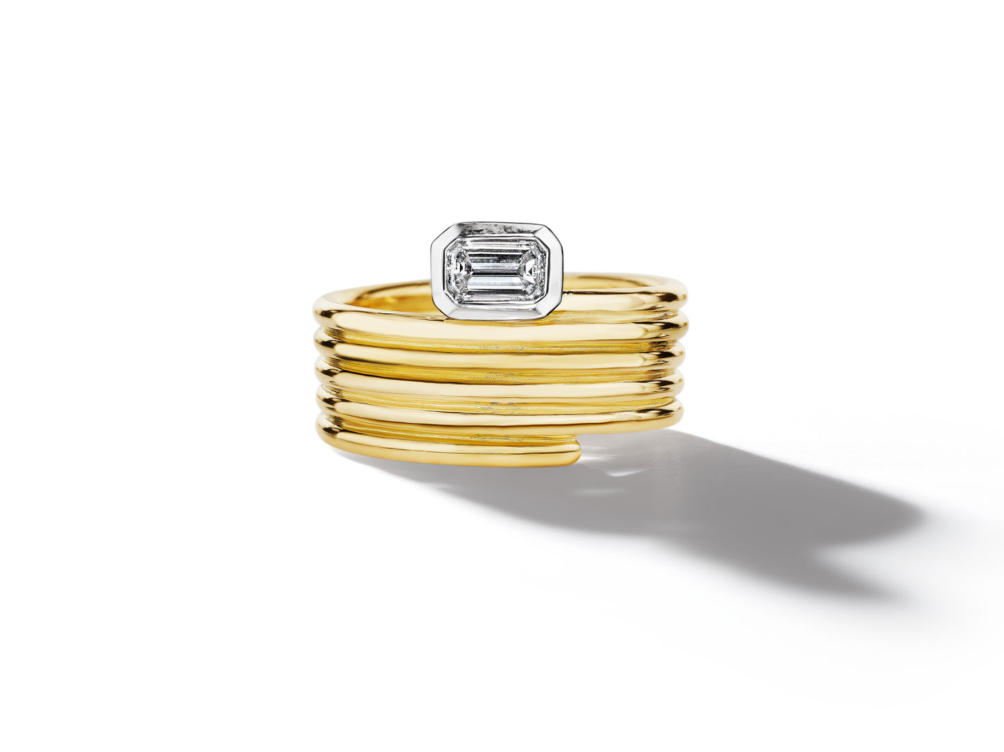 Emerald cut Diamond Multi-Band Ring, 18KY/W