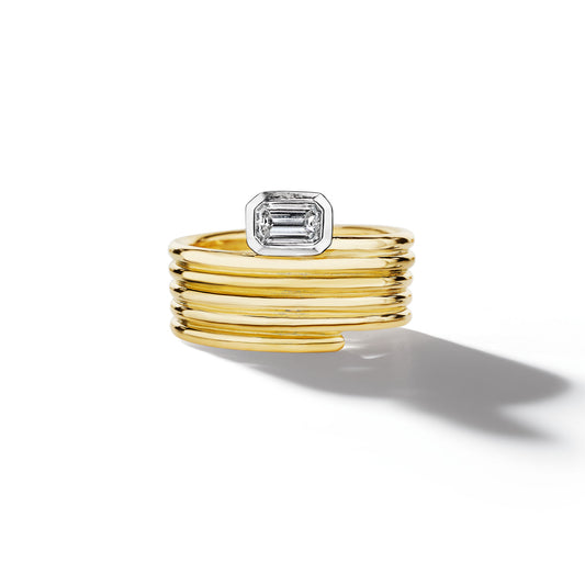 East/West Emerald Cut Diamond Bezel Ring