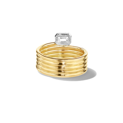 East/West Emerald Cut Diamond Bezel Ring