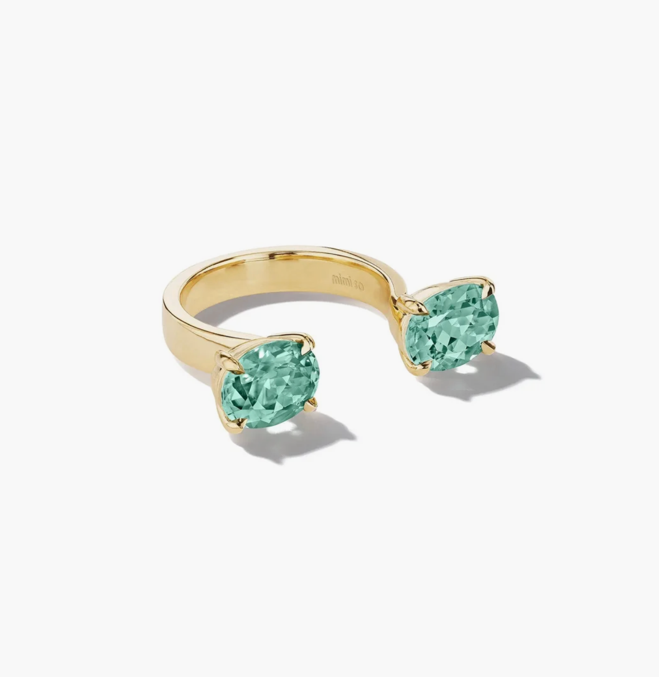 Zozo Green Oval Tourmaline In-Between Ring, 18KY