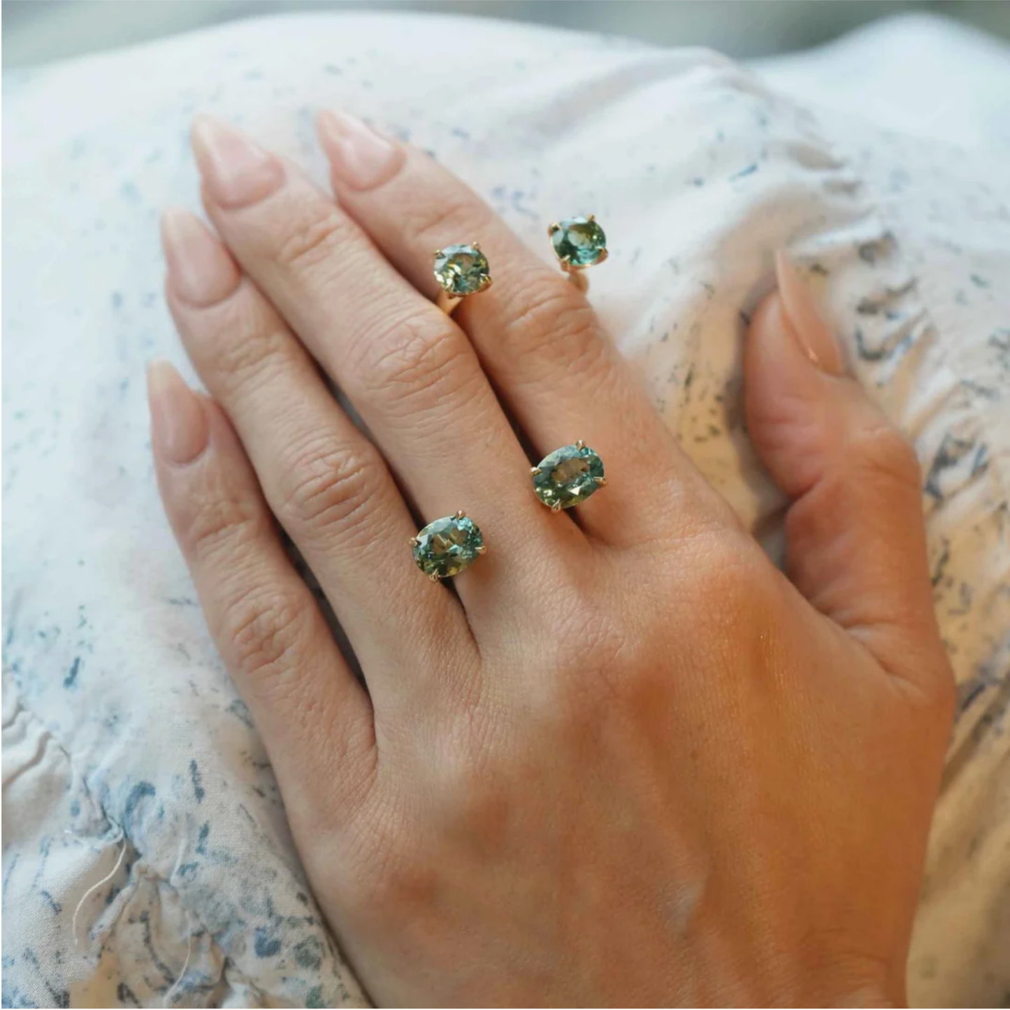 Zozo Green Oval Tourmaline In-Between Ring, 18KY