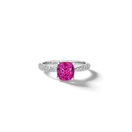 Neon Pink Spinel & Pavé Diamond Ring