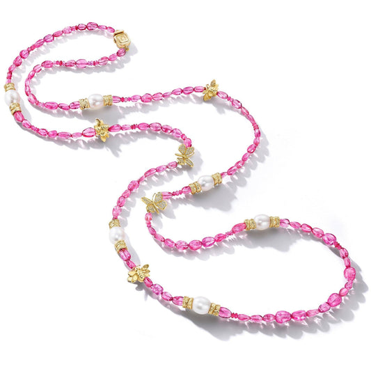 Wonderland  Pink Spinel & Pearl Bead Necklace